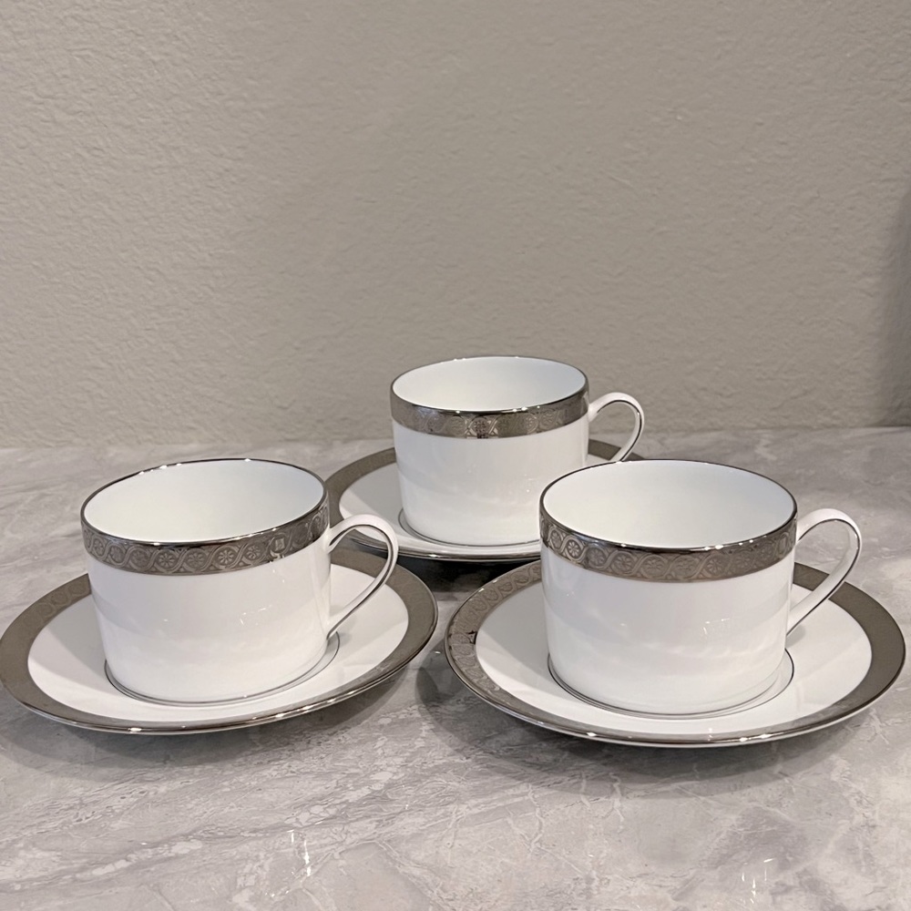 Bernardaud Torsade Platinum Tea Cup & Saucer Set
